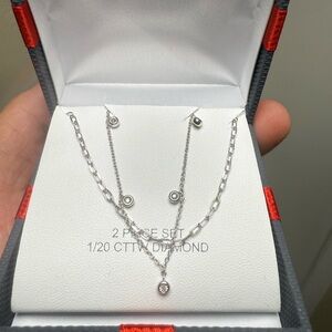 Elegant 2-Piece 1/20CTTW Diamond Sterling Silver Necklace Set